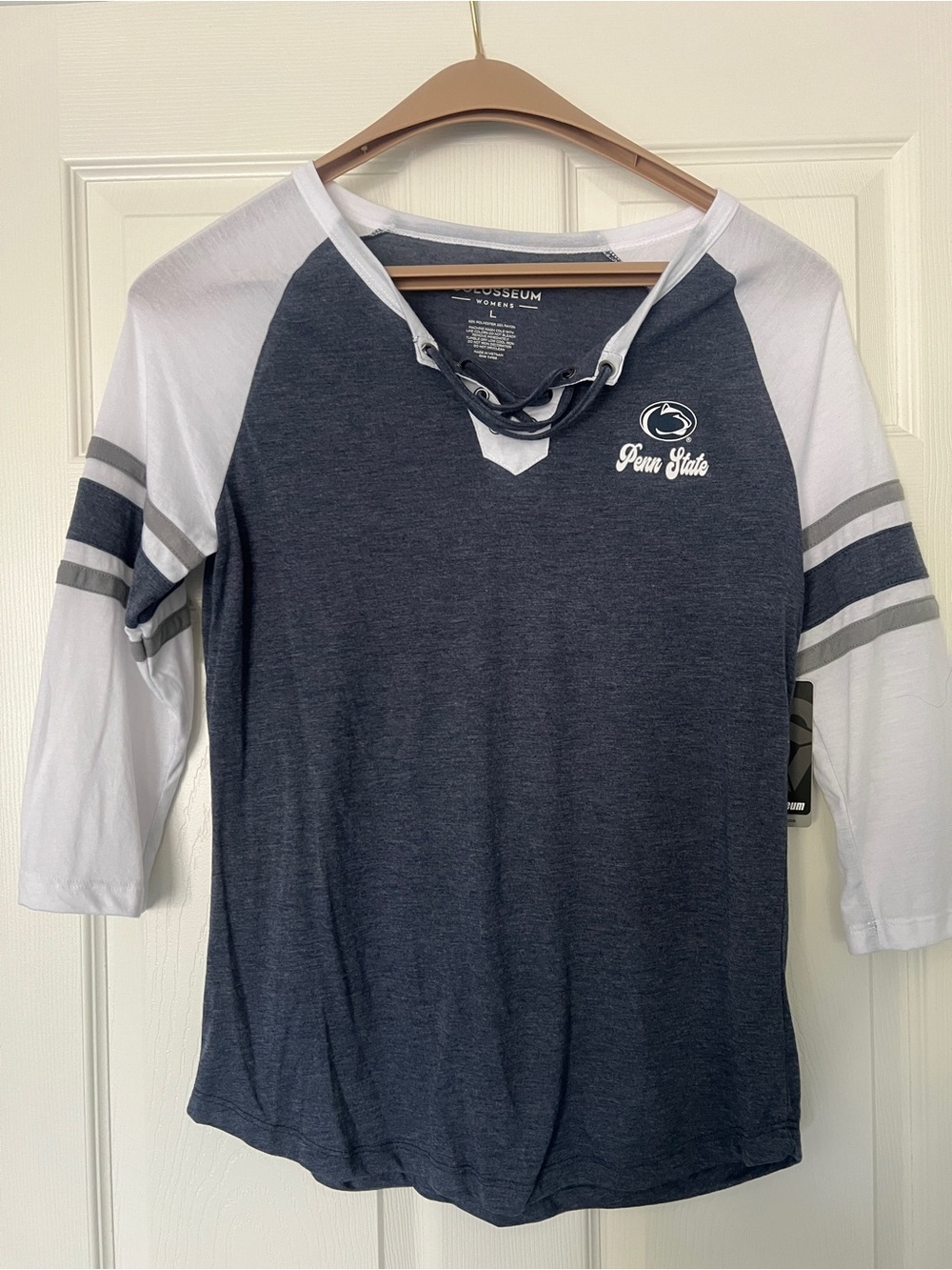 Penn State Lace-Up Raglan Tee in Navy and White - NWT
